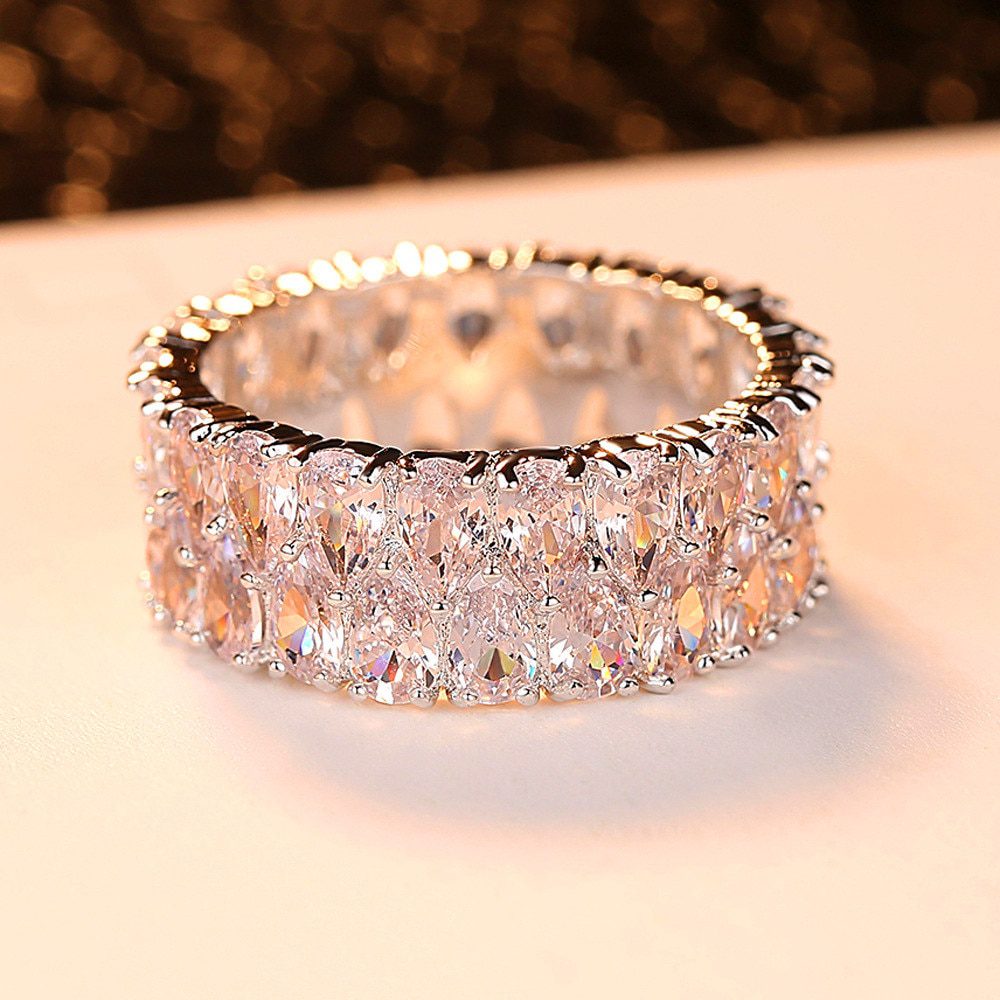 Boho Female Big Crystal Zircon Stone Ring Luxury Fashion Silver Color Love Engagement Ring Vintage Wedding Rings For Women