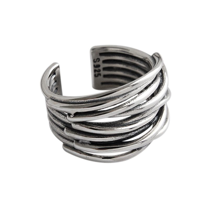 Silver Color Multilayer Line Ring