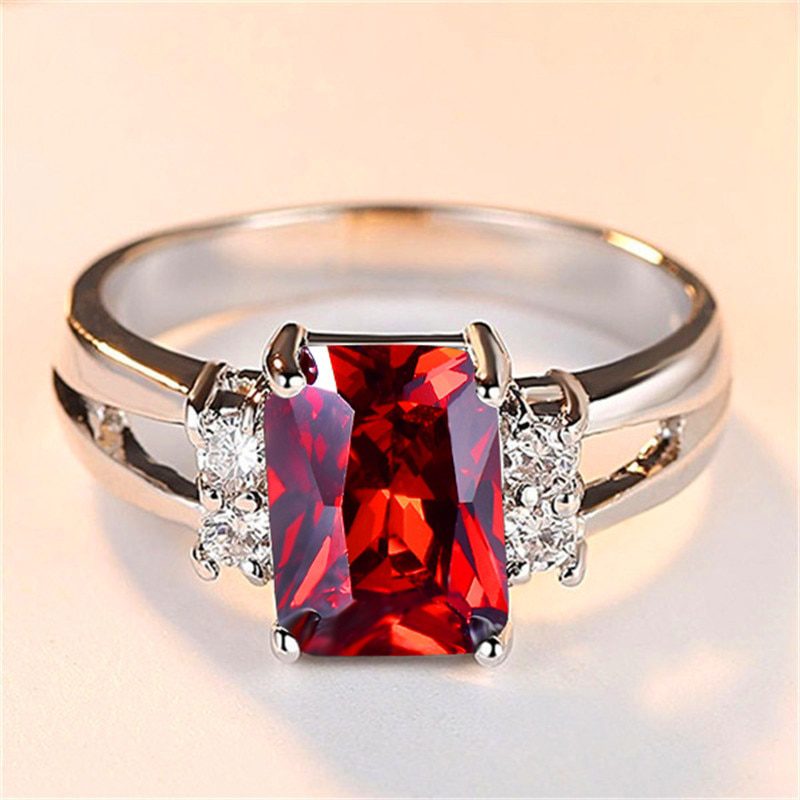 Luxury Female Pink Red Yellow Black Stone Ring Fashion Silver Color Wedding Jewelry Crystal Promise Engagement Rings For Women