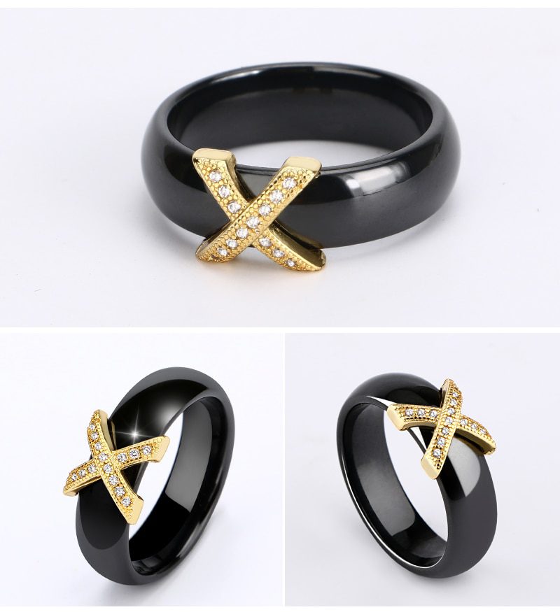 Crystal X Cross Ceramic Ring For Women Men