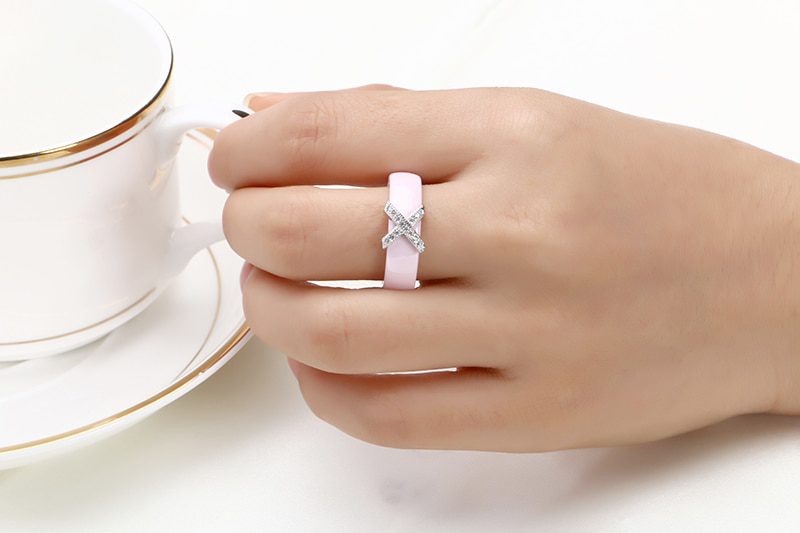 Fashion Jewelry Women Ring With AAA Crystal 6/8 mm X Cross Ceramic Rings For Women Men Plus Big Size 10 11 12 Wedding Ring Gift
