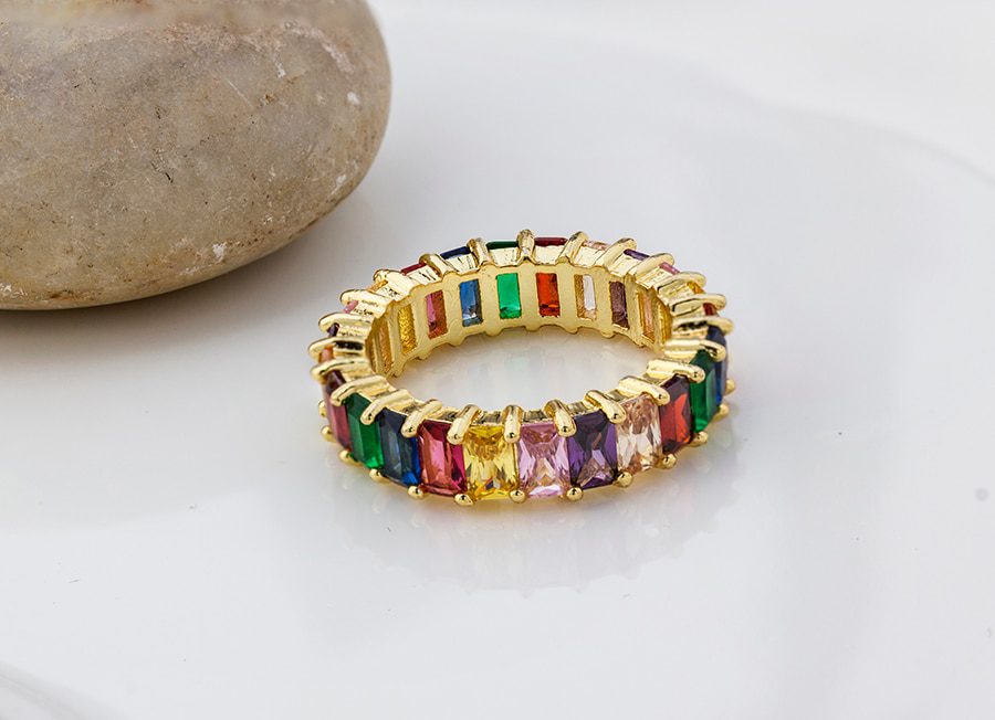 Colorful Rainbow Gold Engagement Wedding Ring