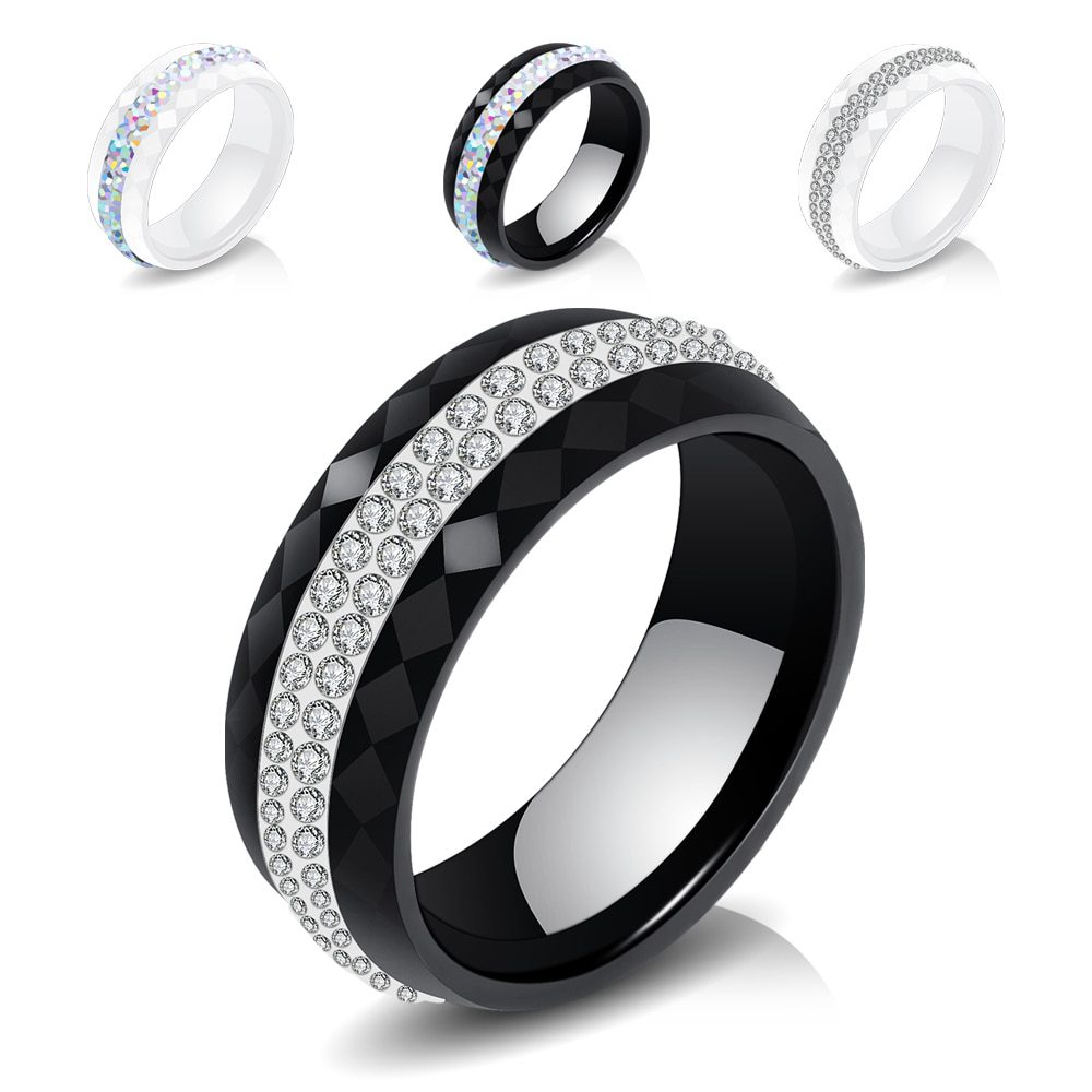 Black And White Simple Style Crystal Ceramic Ring For Women