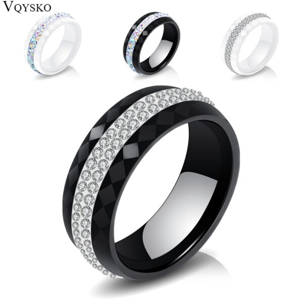 Black And White Simple Style Crystal Ceramic Ring For Women