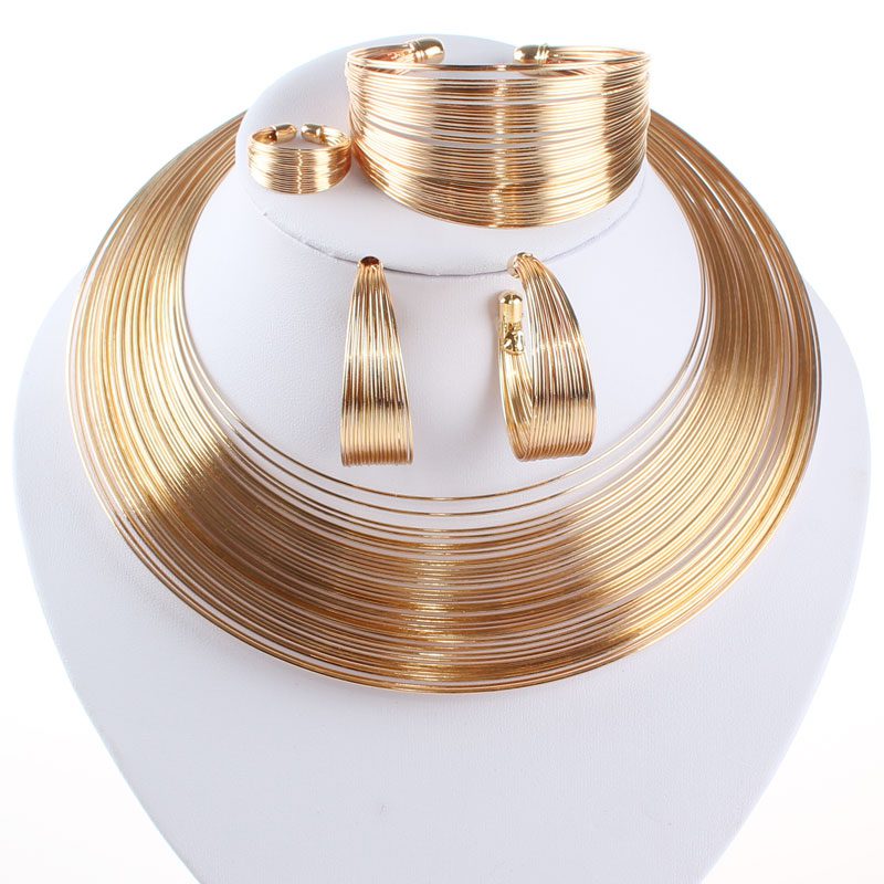 Metal Wire Torques Choker Necklace Bangle Earrings Ring Sets