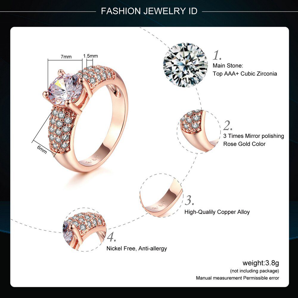 Classic Wedding/Engagement Ring For Women AAA+Cubic Zirconia Crystal Rose Gold Color Fashion Jewelry anel DWR105M