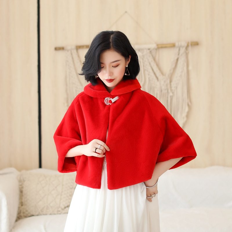 Wine Red Formal Party Evening Jackets Wraps Faux Fur cloaks Wedding Capes Winter Women Bolero Wrap Shawls In Stock 2020 shrug