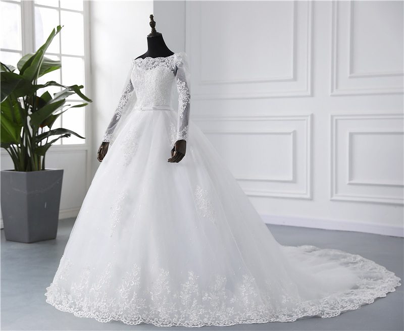 New Spring Lace Appliques Wedding Dresses Long Sleeve Vestidos De Novia 2021 White V-Neck Princess Bride Wedding Gowns Plus Size