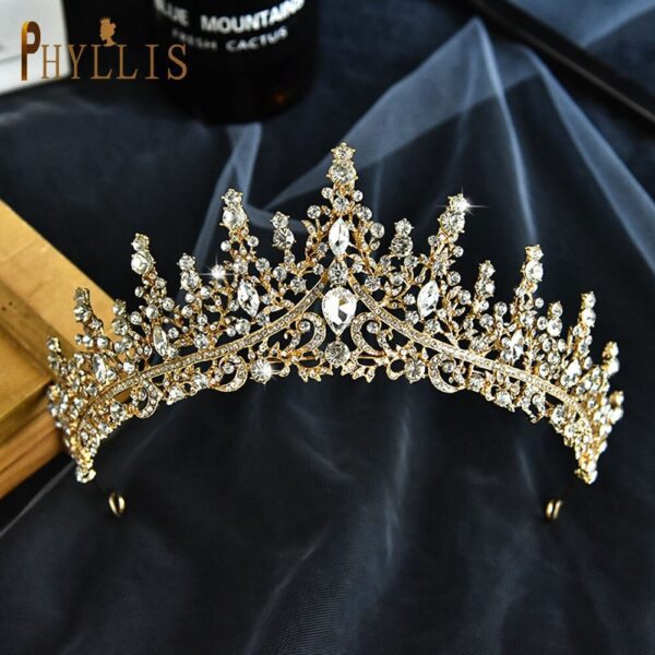 Golden Rhinestone Crown Headband Wedding Hair Jewelry