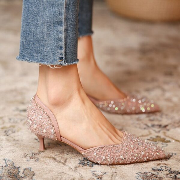 Crystal Pointed Toe Medium Heel Wedding Bridal Shoes
