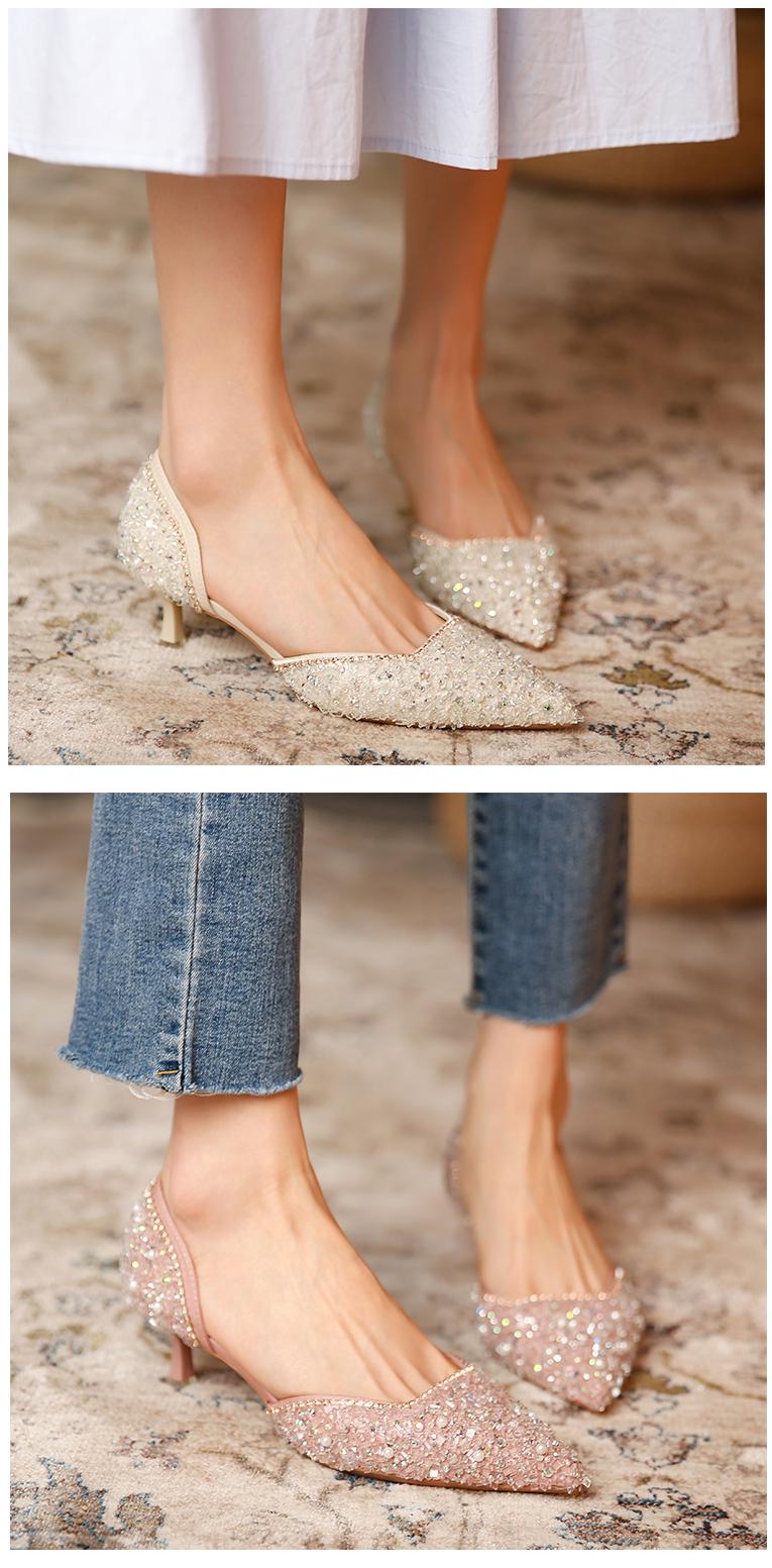 Crystal Pointed Toe Medium Heel Wedding Bridal Shoes