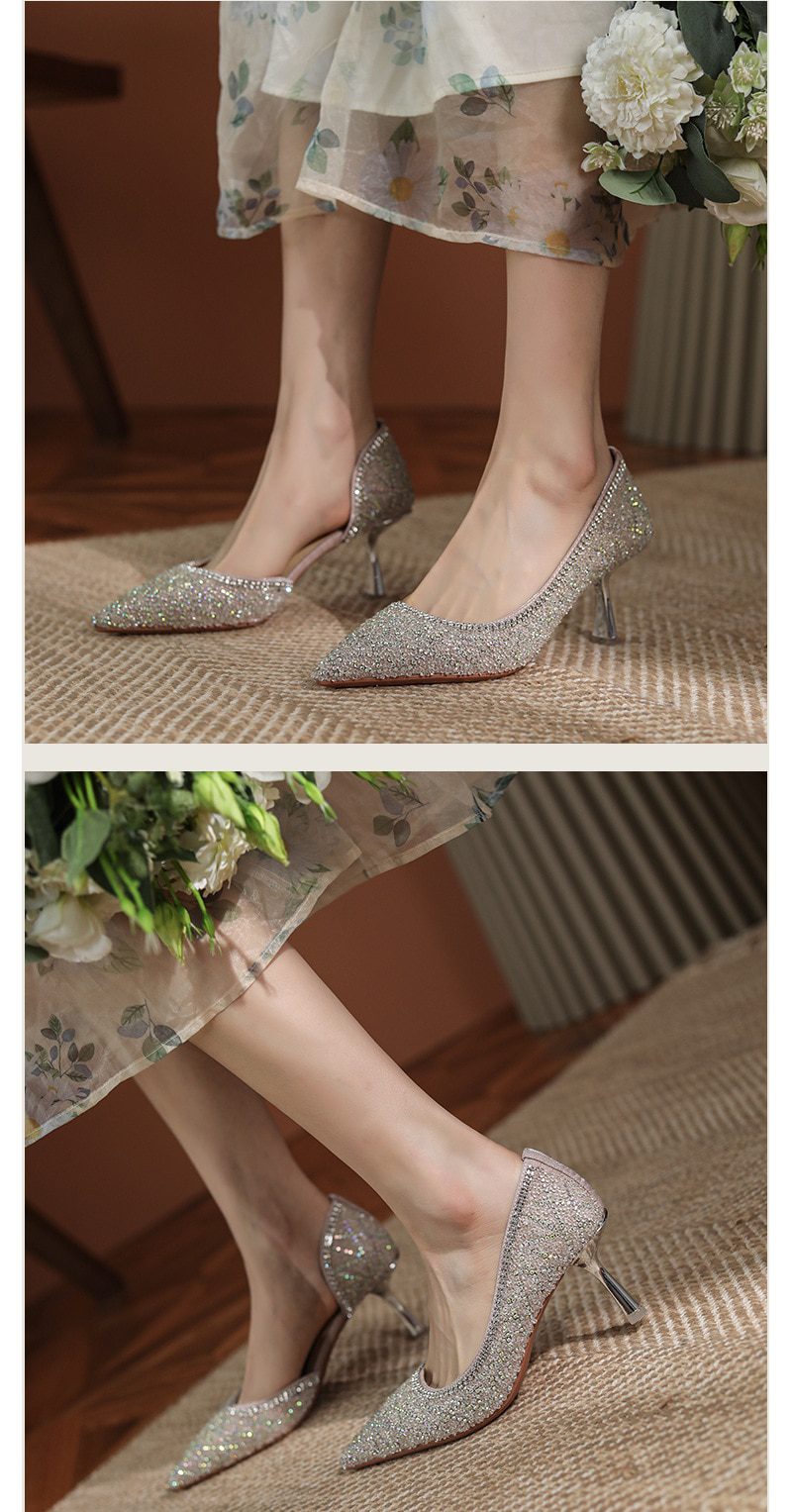 Women's Wedding Bridal Shoes 2021 New Crystal Elegant Pointed Toe Medium Heel Sexy Women's Party Shoes Pumps Women Shoes