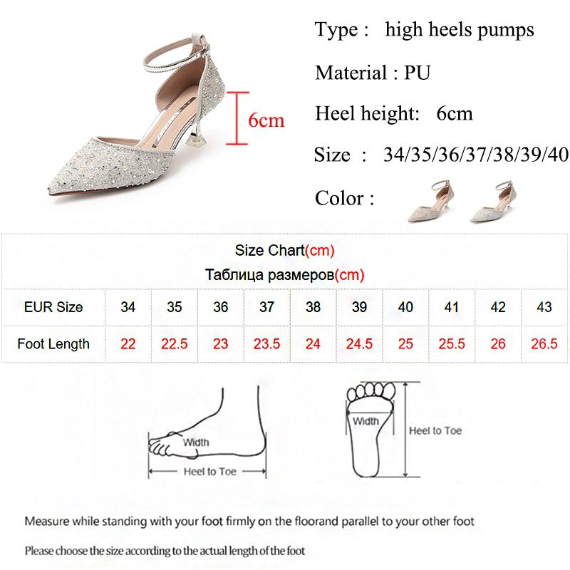 Elegant Ladies Ankle Strap Pumps High Heels Crystal Wedding Shoes Bride for Women 2022 Spring Pointed Toe Luxury Pumps Woman