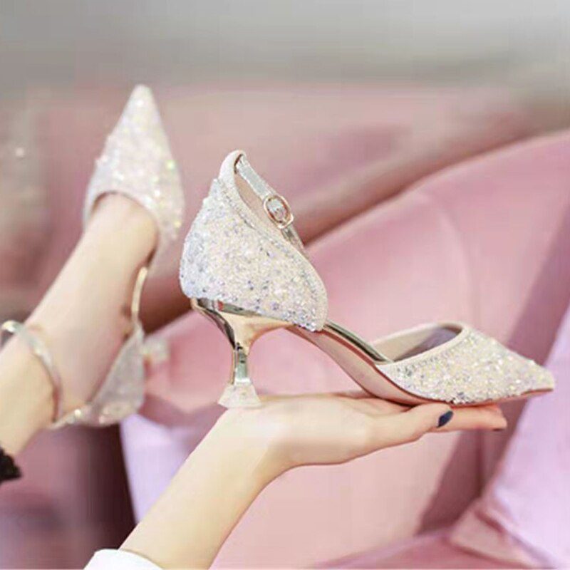 Ankle Strap High Heels Crystal Wedding Shoes