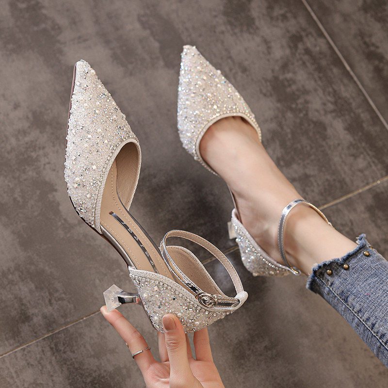Ankle Strap High Heels Crystal Wedding Shoes