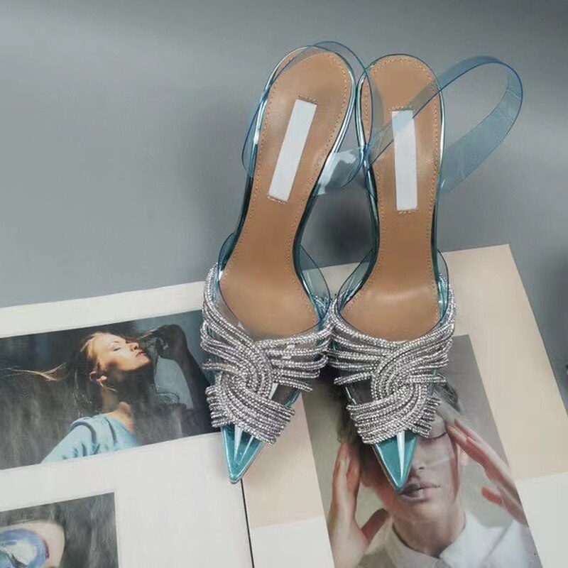 Pointed Crystal Rhinestone Transparent High Heel Wedding Sandals
