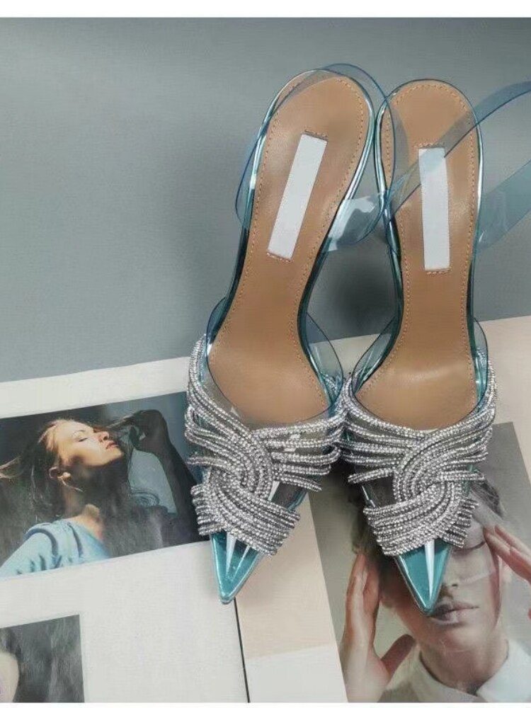 Pointed Crystal Rhinestone Transparent High Heel Wedding Sandals