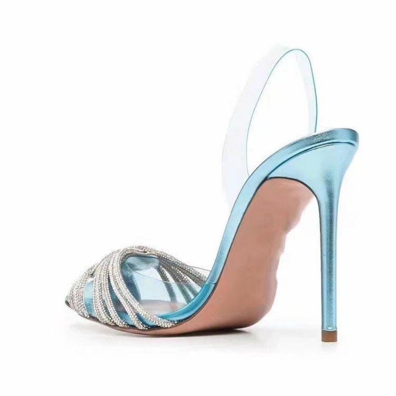Summer Pointed Crystal Fairy Ladies Sexy Wind Sandals Rhinestone Transparent High Heel Banquet Wedding Women Sandal Fashion Shoe