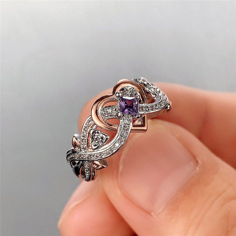 Heart with Romantic Rose Flower Wedding Engagement Ring