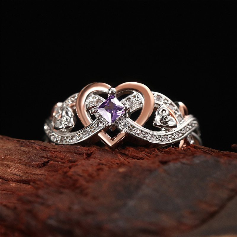 Heart with Romantic Rose Flower Wedding Engagement Ring