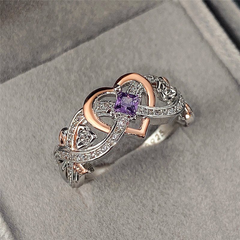 Huitan Creative Women's Heart Rings with Romantic Rose Flower Design Wedding Engagement Love Rings Hot Sale Aesthetic Jewelry