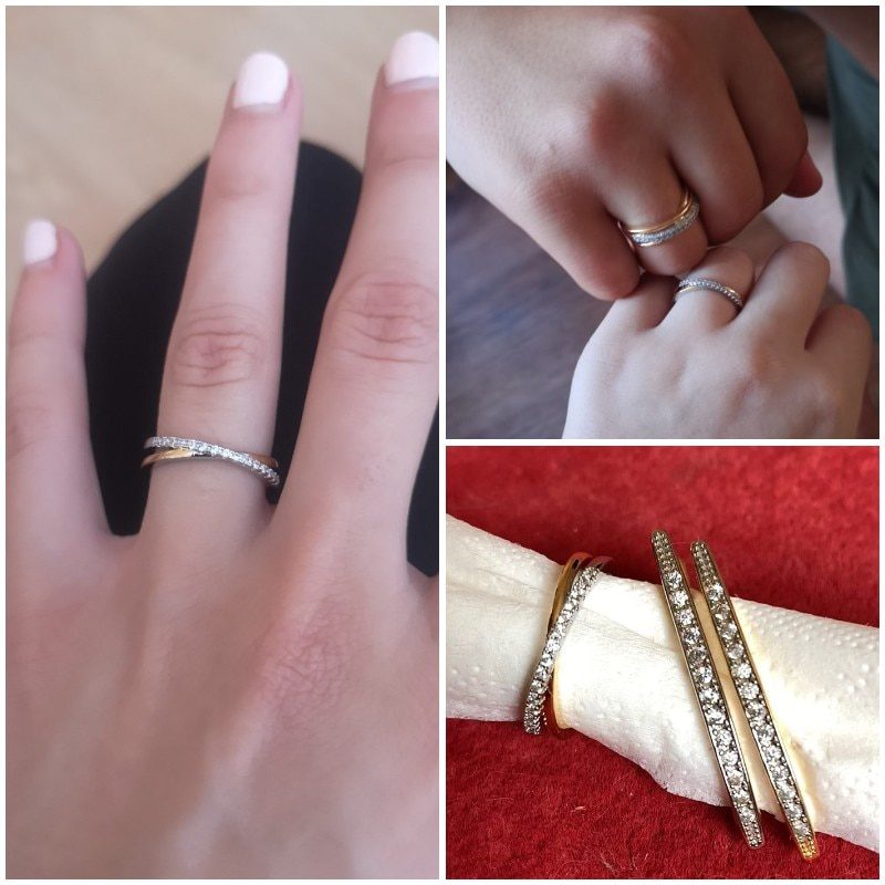 Huitan Classic Simple X Shape Cross Women Ring Luxury CZ Stone Mix Metal Color High Quality Wedding Ring Daily Versatile Design