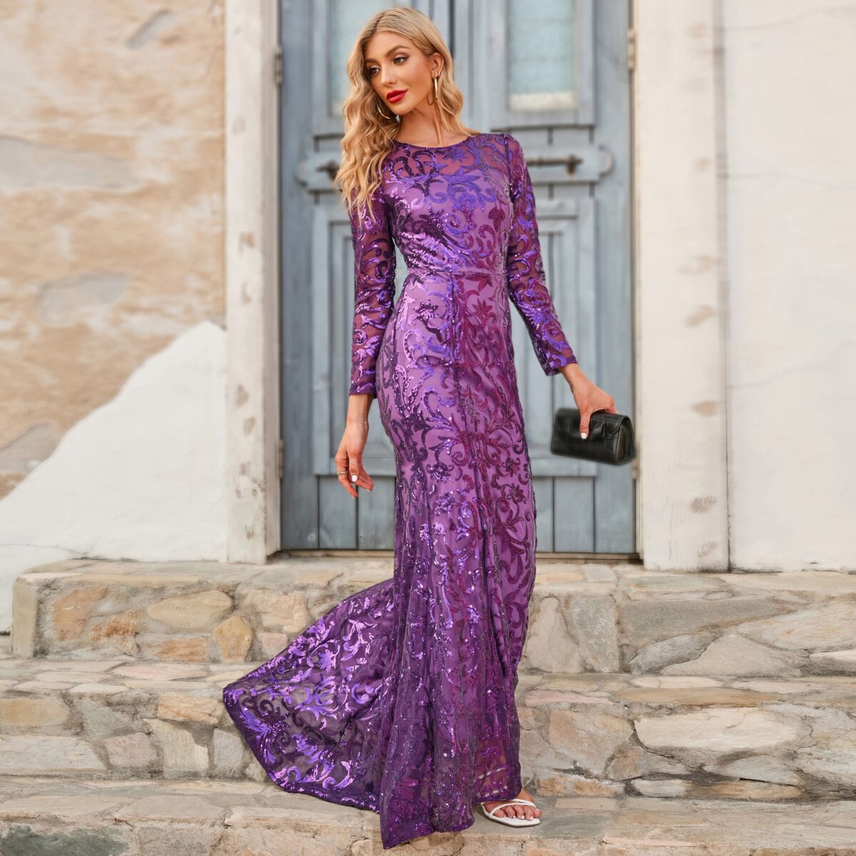 Long Sleeve Sequins Shinning Mother Of The Bride Dress