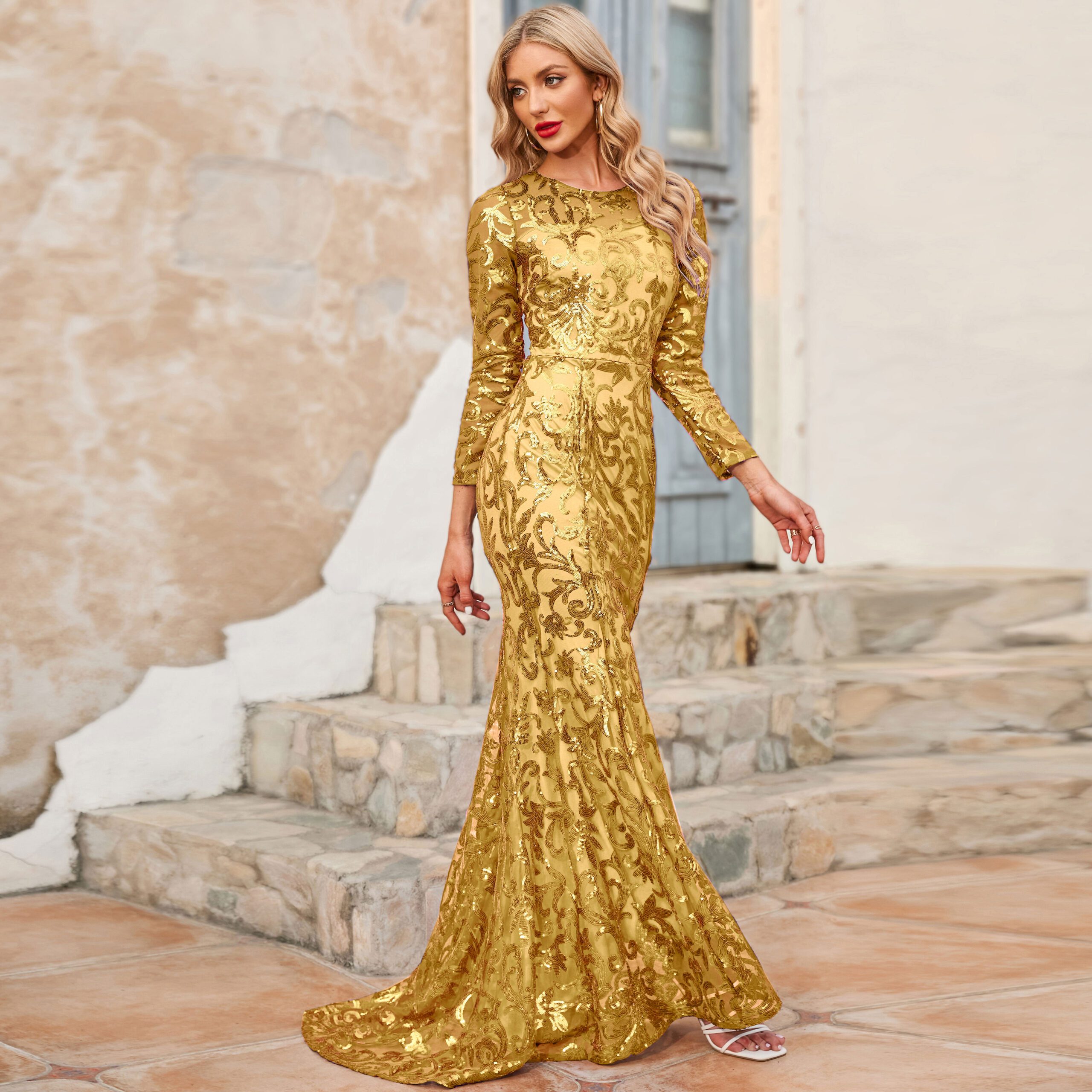 Mother of Brides Dress Women Bodycon Summer for 2022 Long Sleeve Elegant Fashion Sequins Shinning Wedding Ball Prom Gown Vestido