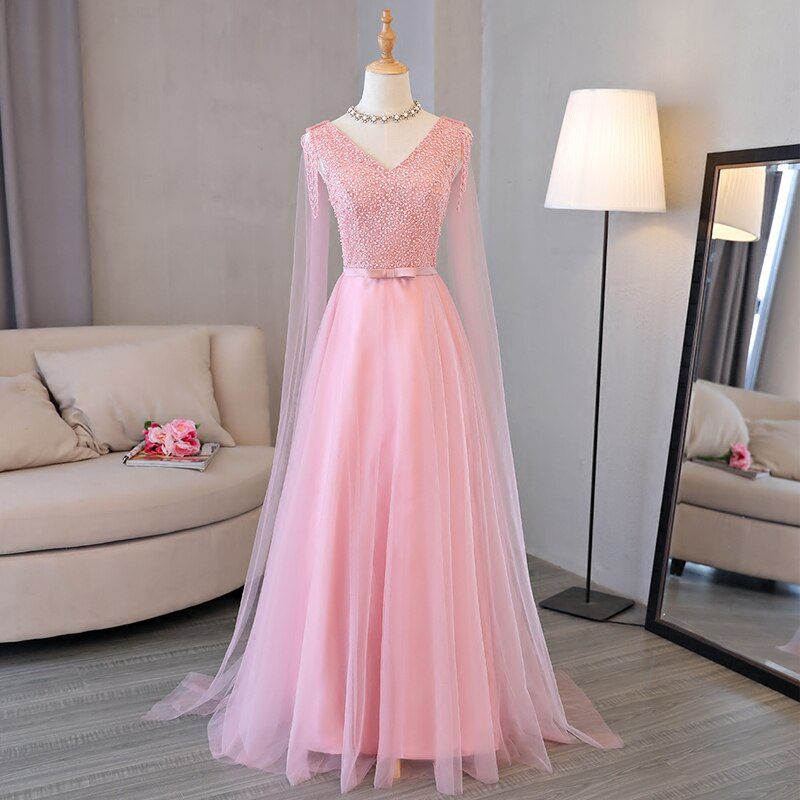 A Line Long Bridesmaid Dresses 2022 Sexy V Neck Prom Dress Evening Party Gowns