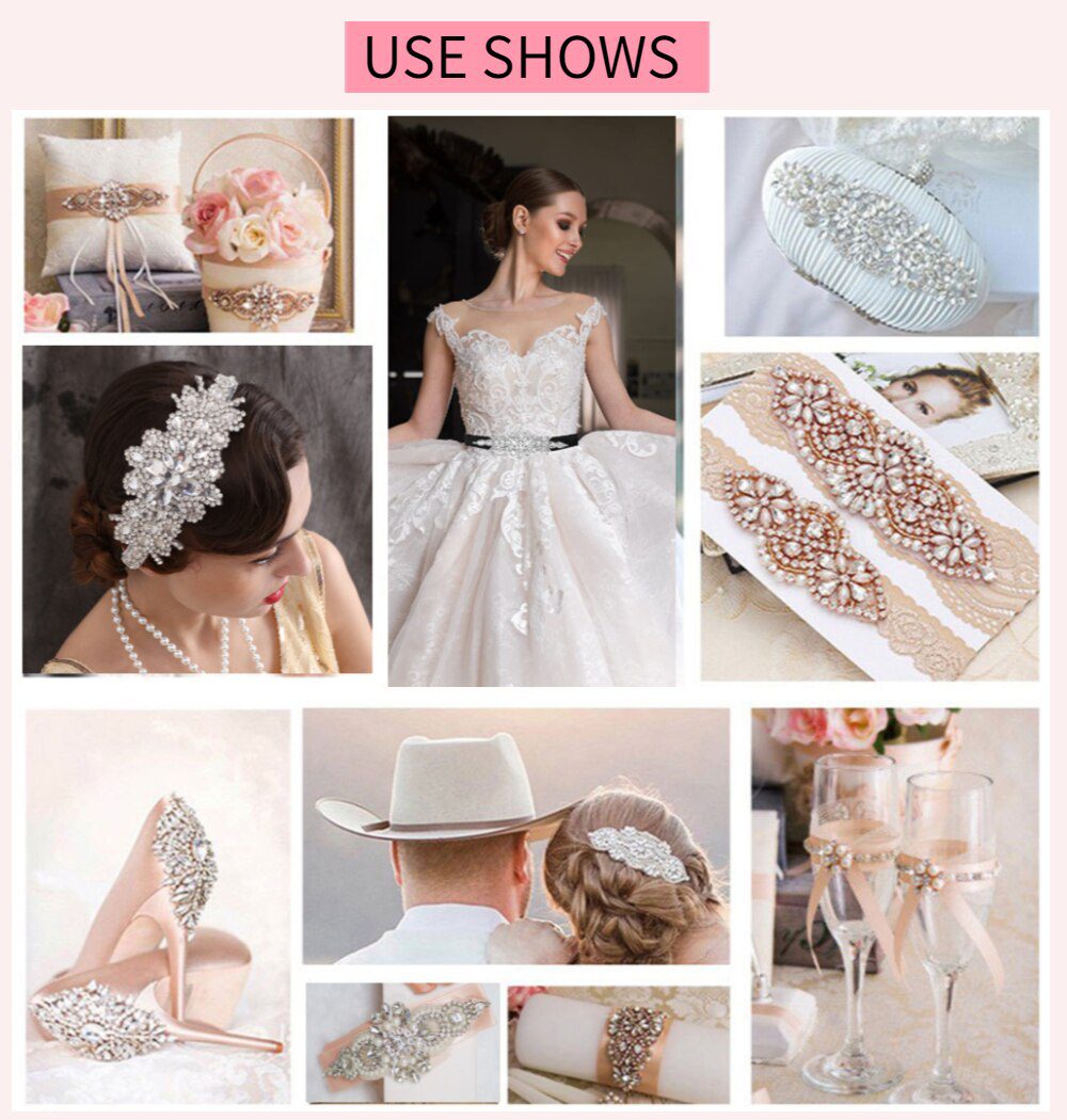 Handmade Bridal Crystal Shiny Rhinestone Applique Wedding Dress Belt