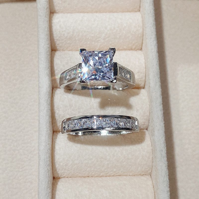 Square Zirconia Wedding Ring Set For Women