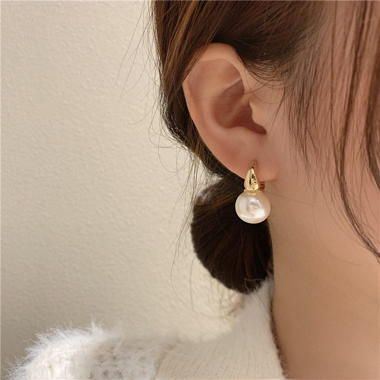 Gold Color Pearl Drop Wedding Earrings