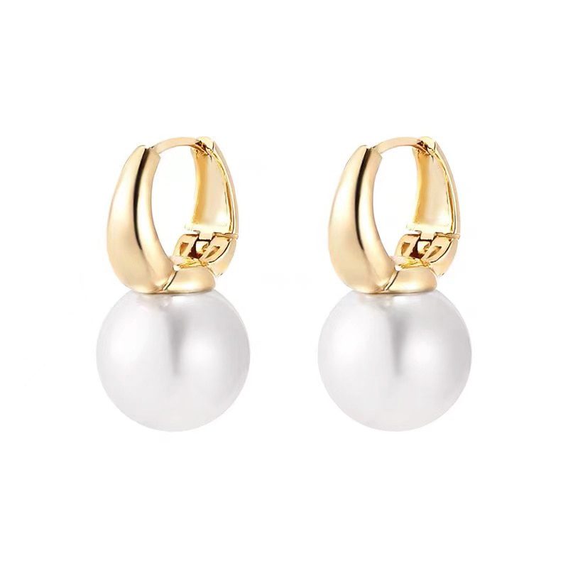 Gold Color Pearl Drop Wedding Earrings