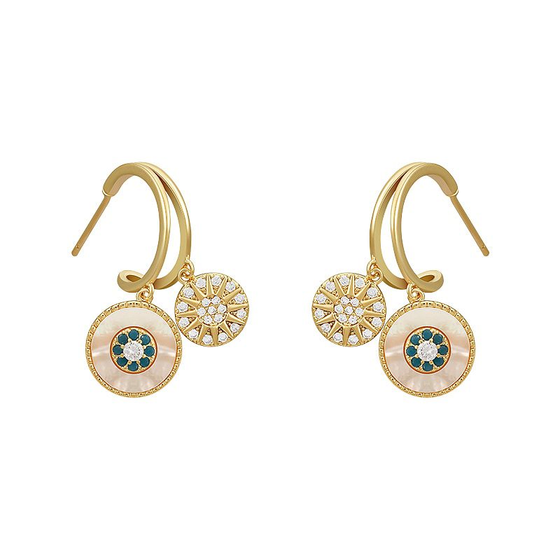 Classic Round Shell Flower Pendant Wedding Earrings