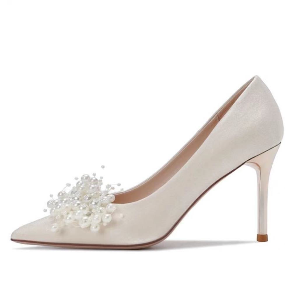 White Pearl Stiletto Heel Wedding Shoes