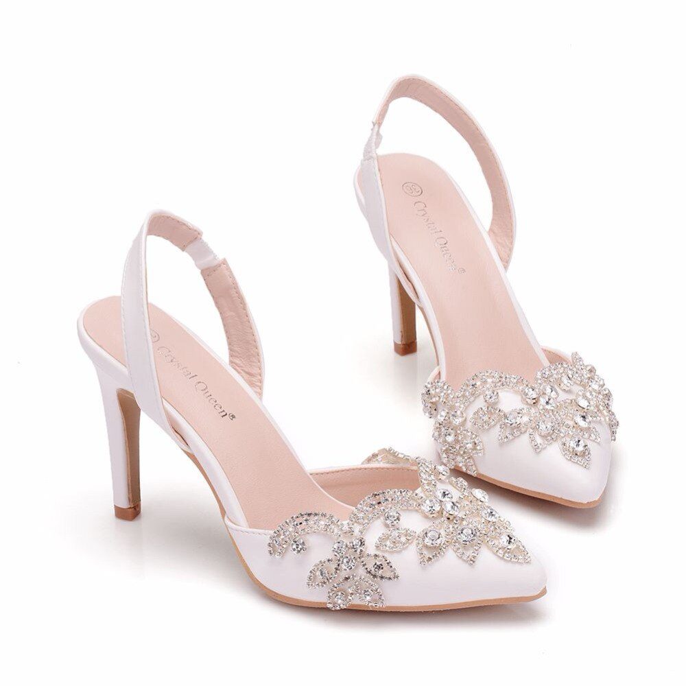 Crystal Queen Rhinestone Wedding Shoes Bridal Pointed Toe High Heel Gorgeous Party Prom Bridesmaid Dress