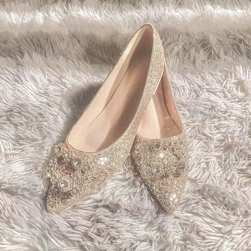 Silver mixed color flats wedding shoes women shine slip on ballerina shallow loafers elegant bridesmaid ballet shoes plus size42