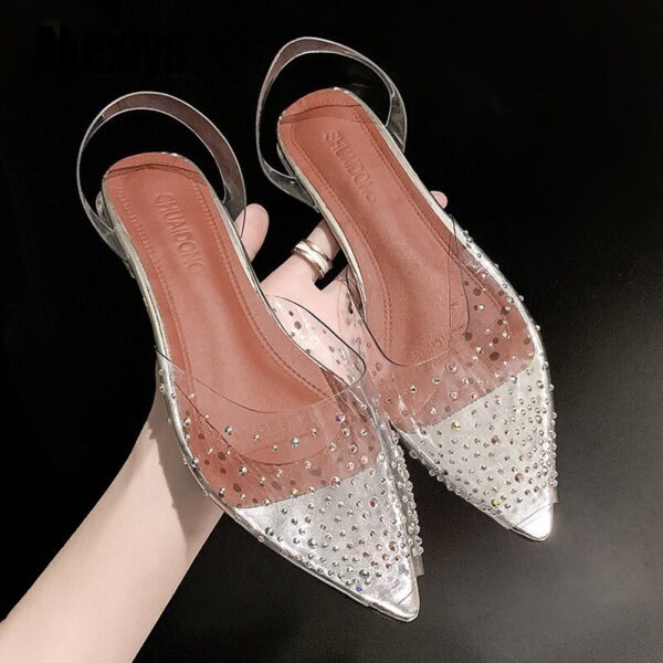 Transparent Crystal Mid Heels Rhinestone Pointed Toe Bridesmaid Wedding Shoes