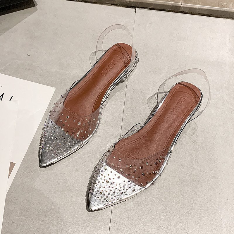 Transparent Crystal Mid Heels Rhinestone Pointed Toe Bridesmaid Wedding Shoes
