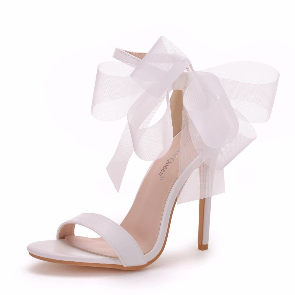 11cm Stiletto High Heel White Flowers Sandals Wedding Shoes