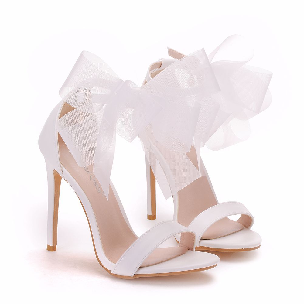 11cm Stiletto High Heel White Flowers Sandals Wedding Shoes
