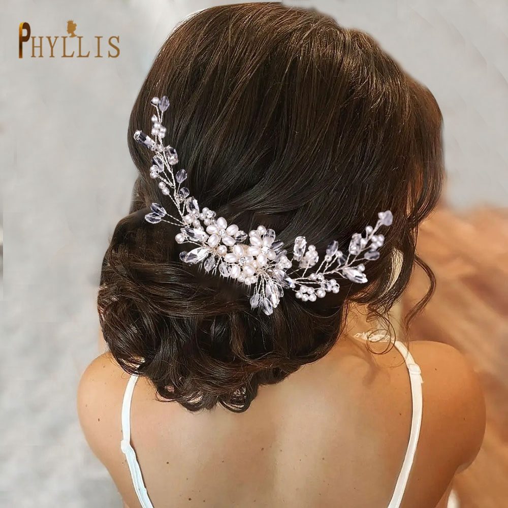 A33 Pearl Wedding Comb Head Jewelry Bride Hair Clips Floral Headpiece Crystal Women Tiaras Rhinestone Bridal Hair Accessories