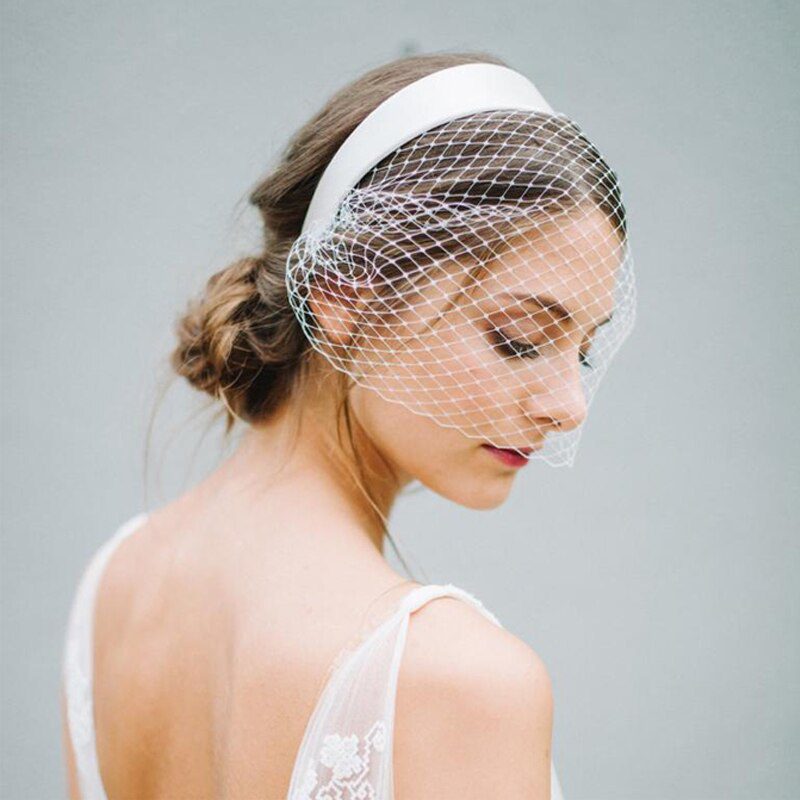White Wide Headband Veil Mesh Fishnet Veil Wedding Hair Accessories for Woman Headdress Photographic Model 2021