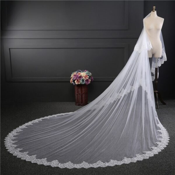 White Ivory Cathedral Wedding Veil With Comb