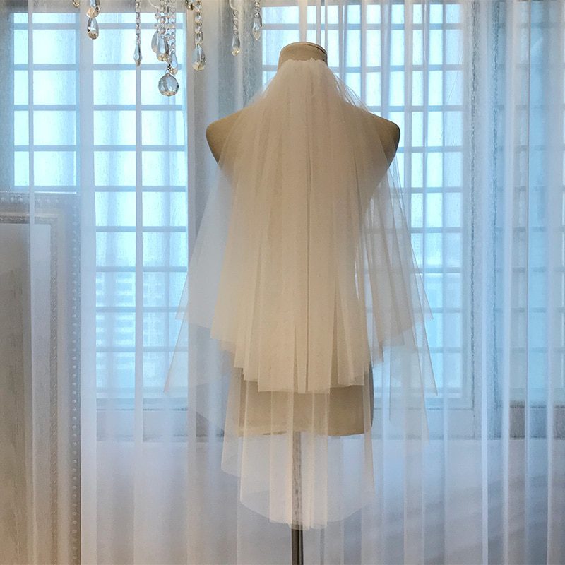 White Ivory Wedding Accessory Cut Edge Wedding Veil Custom Made Length 2 Tier Bridal Veil With Comb
