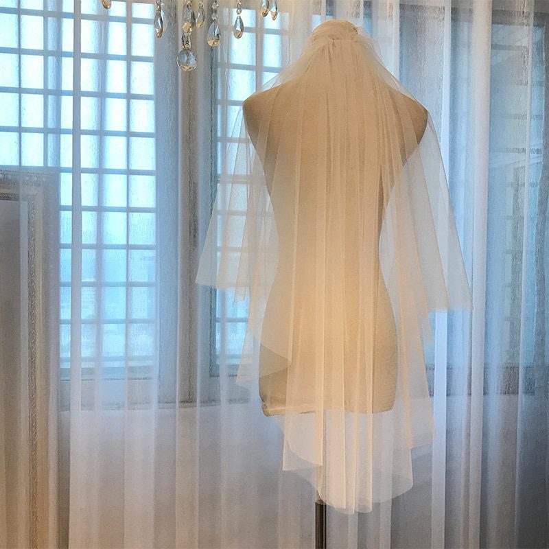 White Ivory Wedding Accessory Cut Edge Wedding Veil Custom Made Length 2 Tier Bridal Veil With Comb