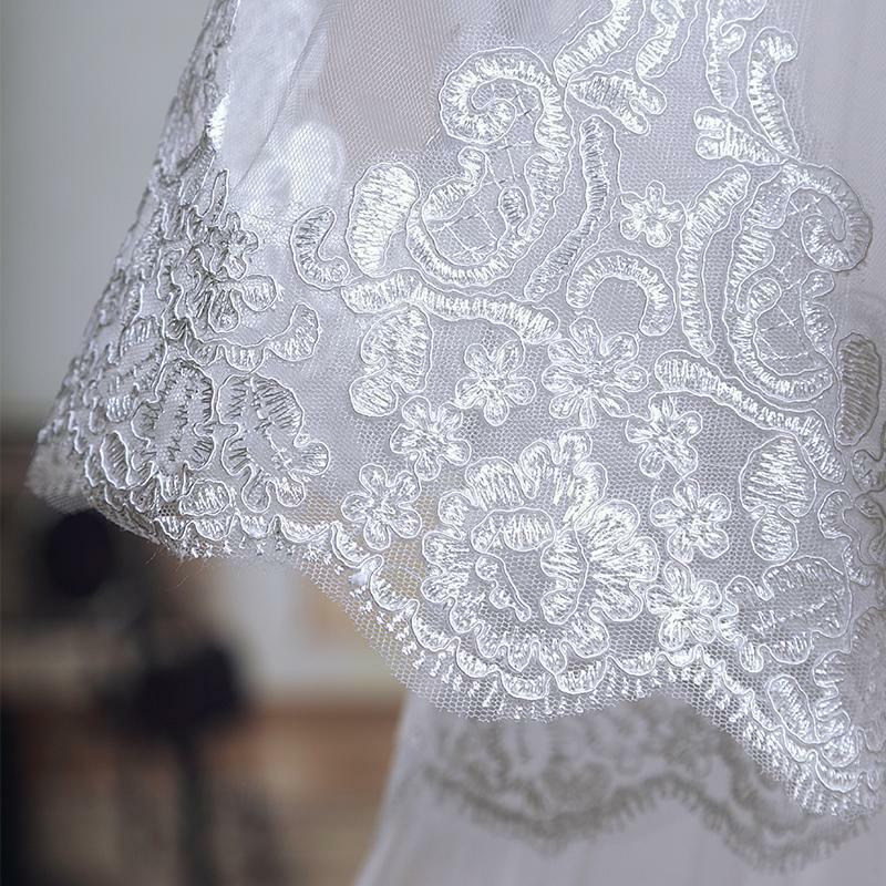 White Ivory Cathedral Wedding Veil Long Lace Edge Bridal Veils Comb veli Two Layers wed veil Blusher Veil Wedding Accessories