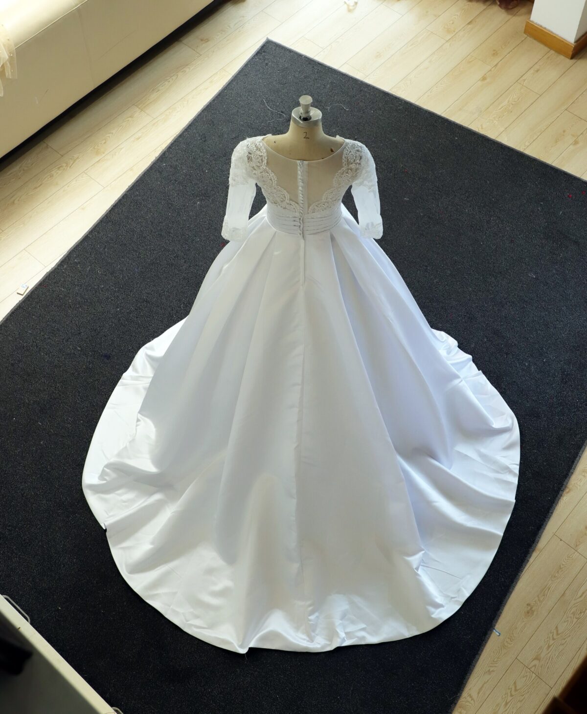 Lace Appliques V Neck Half Sleeves Satin Boho Wedding Dress