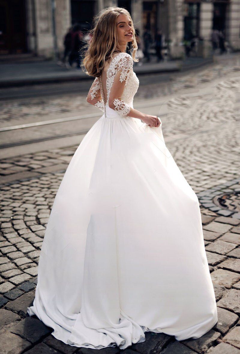 Boho Wedding Dress Lace Appliques V Neck Half Sleeves Modern Bridal Dress Beach Satin Simple Wedding Gowns