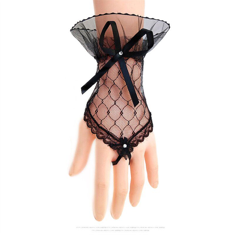 White Black Red Fingerless Lace Bow Gloves Wedding Accessories